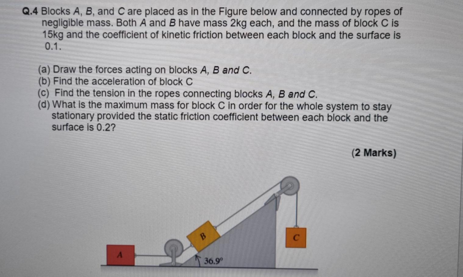 Solved Q.4 Blocks A, B, And C Are Placed As In The Figure | Chegg.com