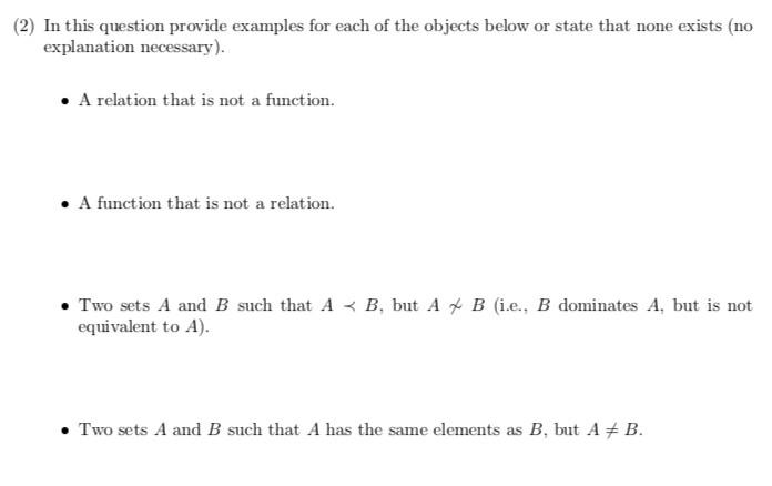 Solved (2) In this question provide examples for each of the | Chegg.com
