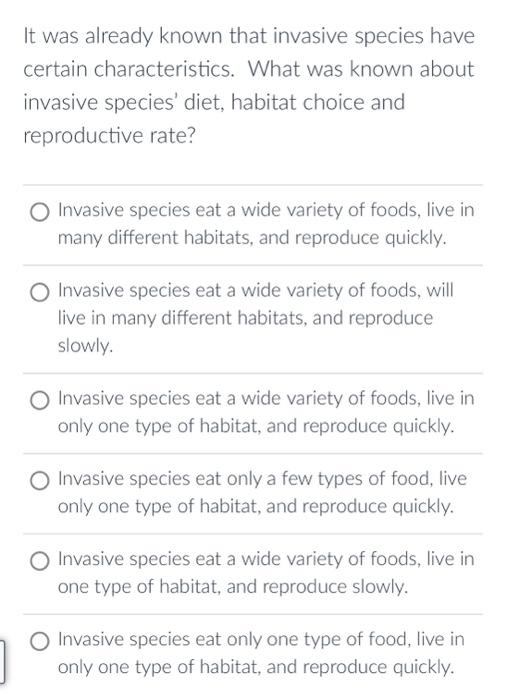 Solved It Was Already Known That Invasive Species Have | Chegg.com