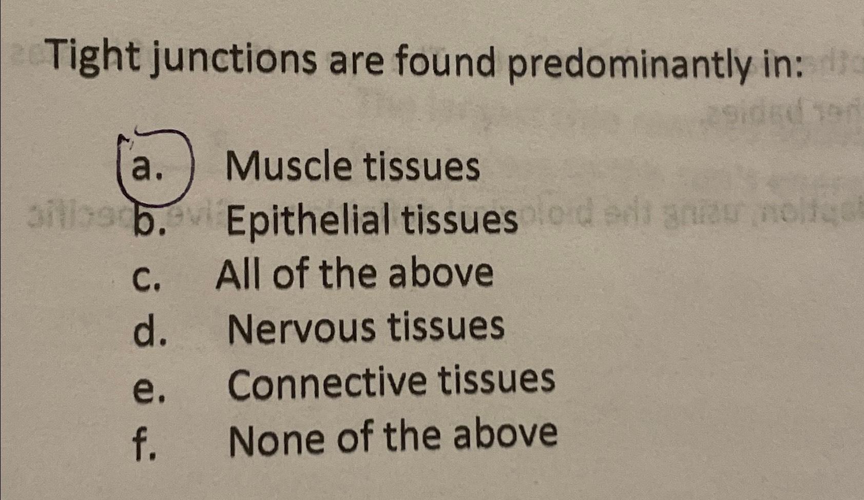 Solved Tight junctions are found predominantly ina Muscle Biology Diagrams