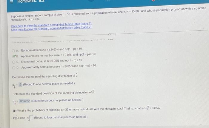 Solved Hoi a Suppose a simple random sample of size n = 50 | Chegg.com