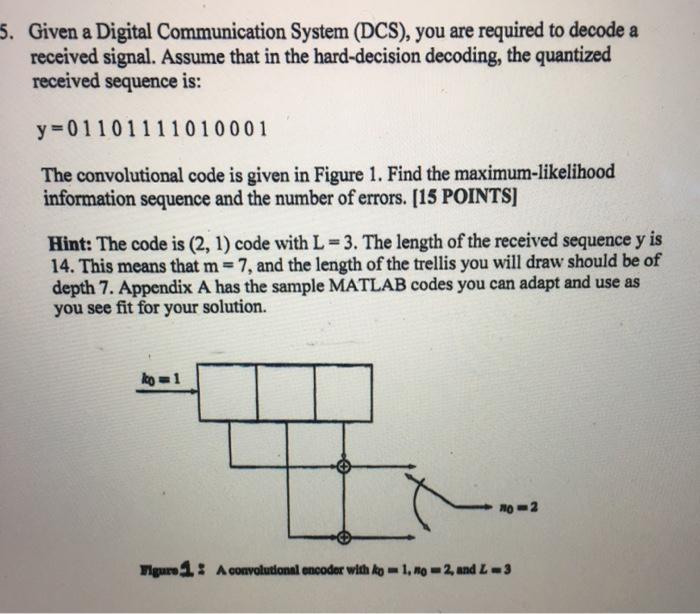 Solved 5. Given a Digital Communication System (DCS), you | Chegg.com