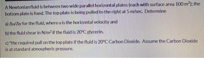 Solved A Newtonian fluid is between two wide parallel | Chegg.com