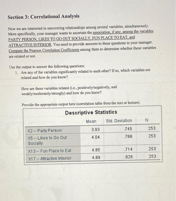 Section 3: Correlational Analysis Now we are | Chegg.com