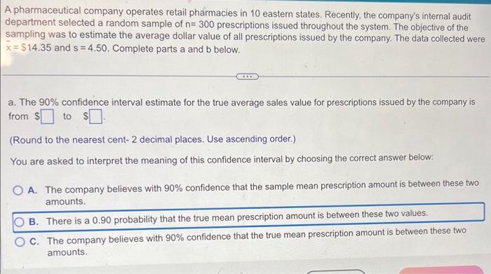 Solved A Pharmaceutical Company Operates Retail Pharmacies | Chegg.com