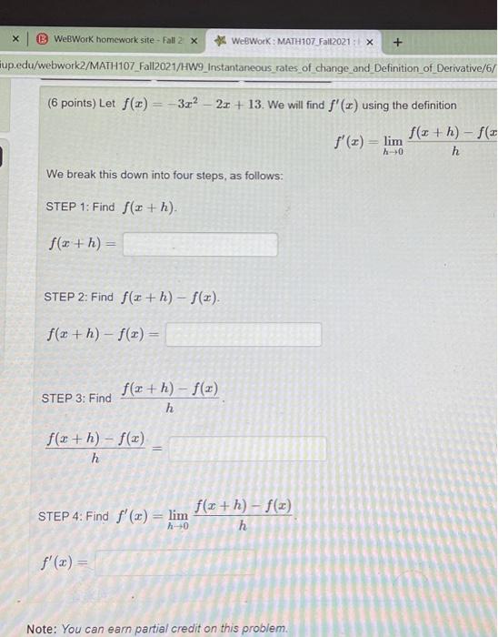 Solved B WebWork Homework Site - Fall 2 X WebWork : MATH107 | Chegg.com