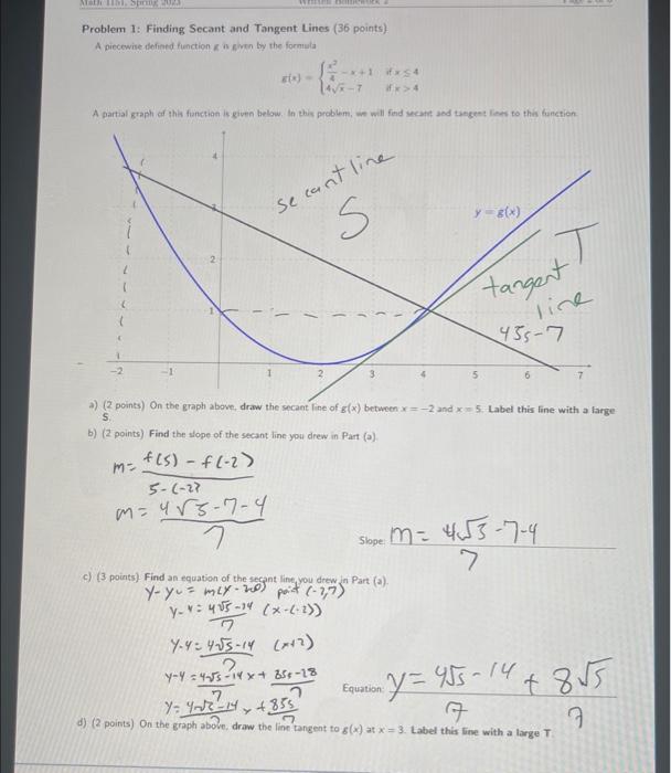 Solved Problem I: Finding Secant and Tangent Lines (36 | Chegg.com