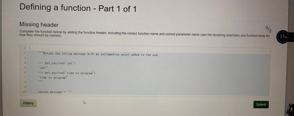 Solved Defining a function - Part 1 of 1 Missing header | Chegg.com