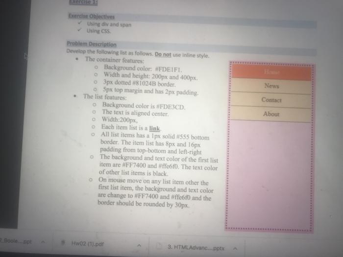 Solved Lab Exercises Exercise Exercise Objectives Using div | Chegg.com