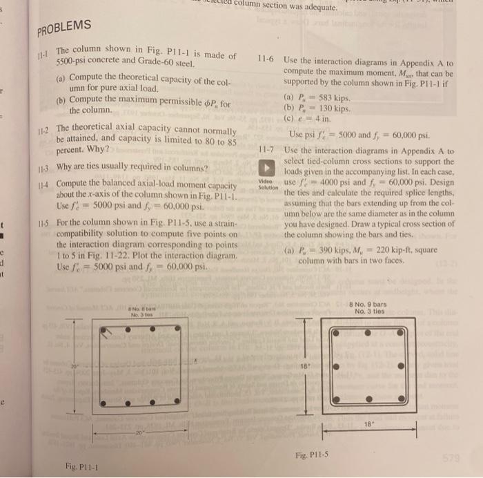 Solved column section was adequate. PROBLEMS Il-/ The column | Chegg.com