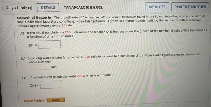 Solved Growth Of Bacteria The Growth Rate Of Escherichia Chegg Com