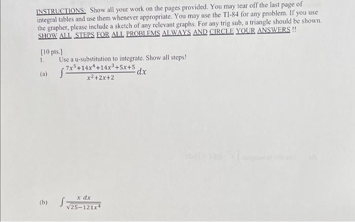 Solved INSTRUCTIONS: Show all your work on the pages | Chegg.com