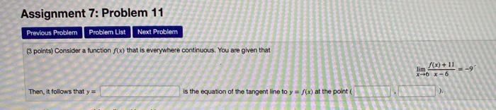 Solved Assignment 7: Problem 11 Previous Problem Next | Chegg.com