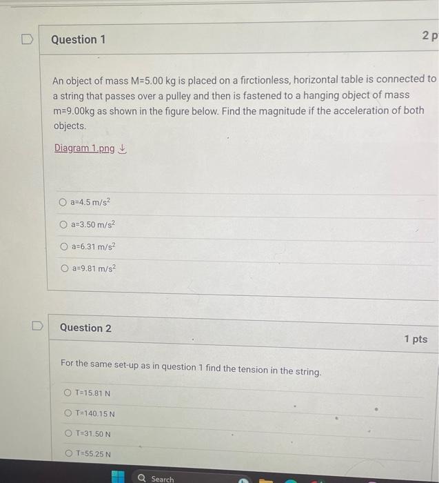 Solved An object of mass M=5.00 kg is placed on a | Chegg.com 