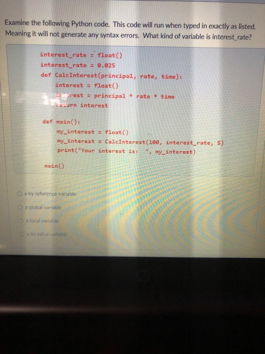 Solved Examine the following Python code. This code will run | Chegg.com