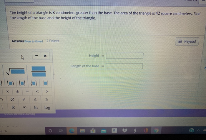 solved-the-height-of-a-triangle-is-8-centimeters-greater-chegg