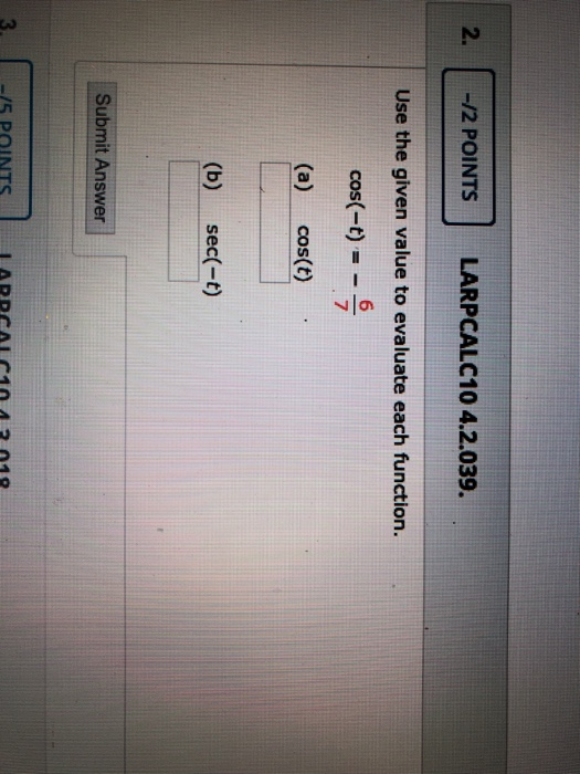 Solved 2 -/2 POINTS | LARPCALC10 4.2.039. Use the given | Chegg.com