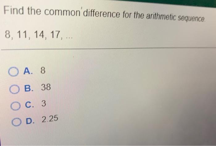 Solved Find the common difference for the arithmetic | Chegg.com