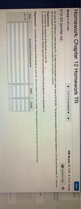 Solved Homework: Chapter 12 Homework TR Save Score: 0 of 3 | Chegg.com