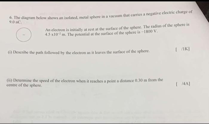 Solved 6. The diagram below shows an isolated, metal sphere | Chegg.com