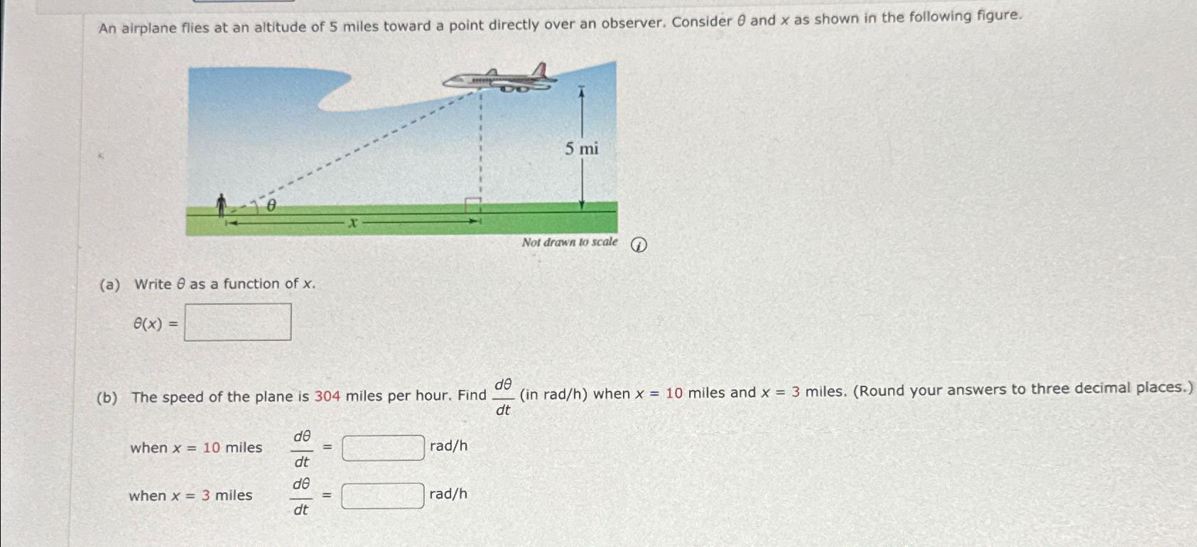 Solved An Airplane Flies At An Altitude Of 5 ﻿miles Toward A | Chegg.com