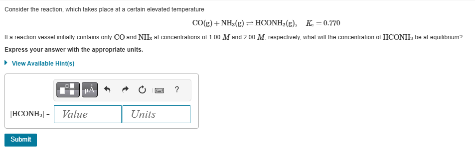Solved Consider the reaction, which takes place at ﻿a | Chegg.com
