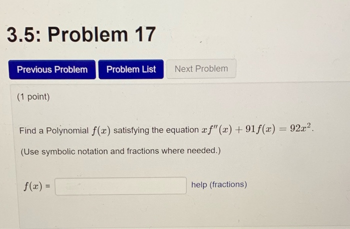 Solved 3.5: Problem 17 Next Problem Previous Problem Problem | Chegg.com