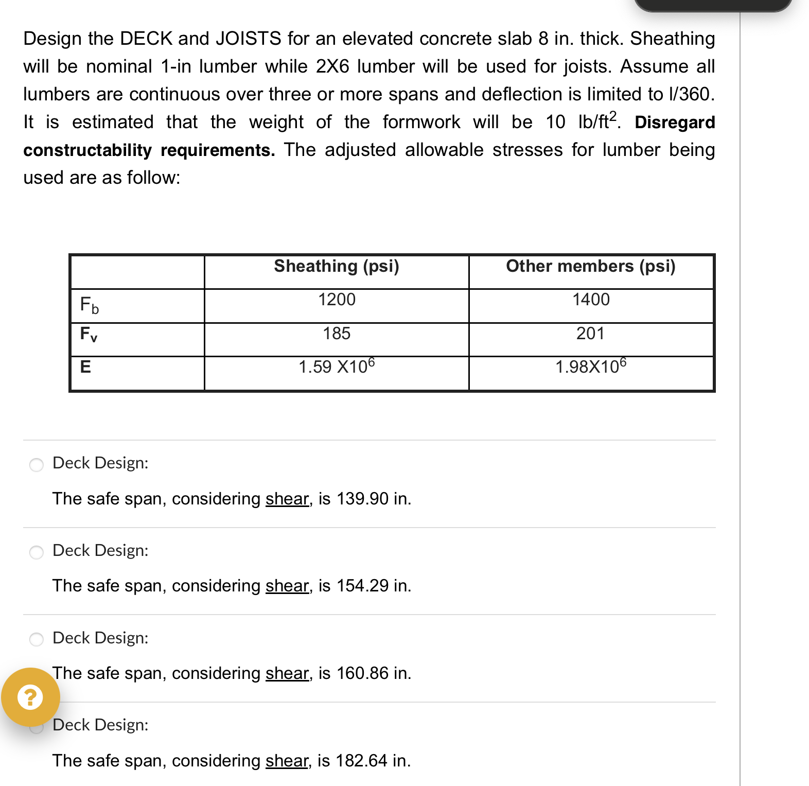 Solved Design the DECK and JOISTS for an elevated concrete | Chegg.com