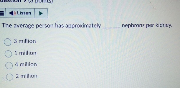 Solved The average person has approximately q, ﻿nephrons per | Chegg.com