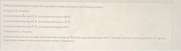 Solved A Philosophy Professor Assigns Letter Grades On A | Chegg.com