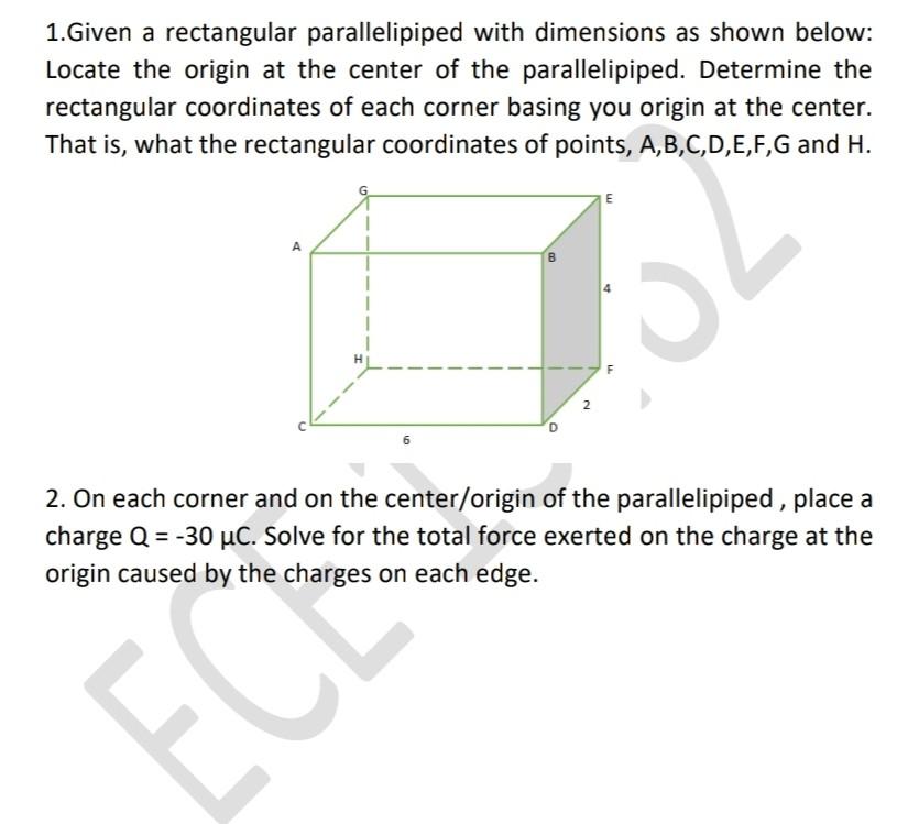 Solved 1. Given a rectangular parallelipiped with dimensions | Chegg.com