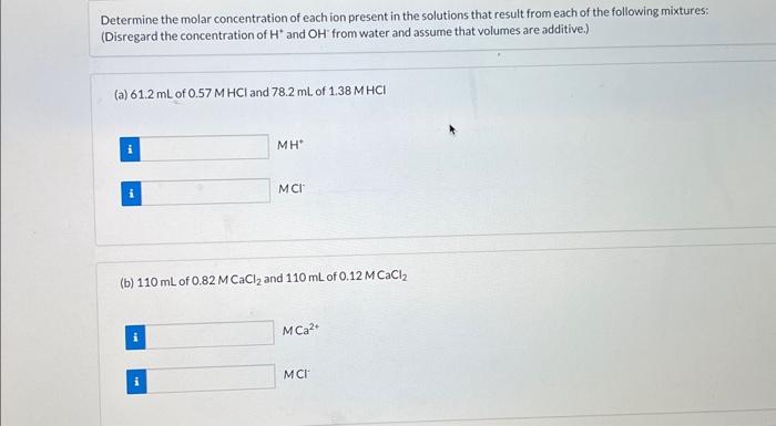 Solved Determine the molar concentration of each ion present | Chegg.com