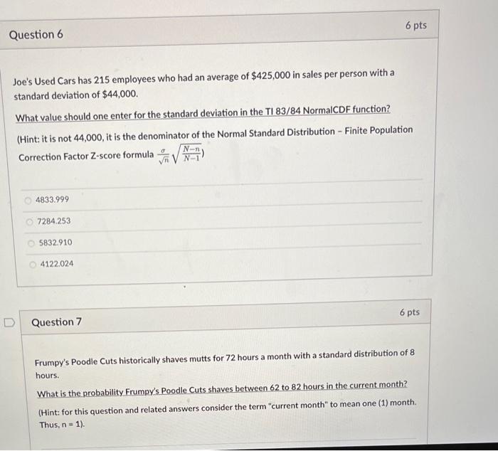 Joe's Used Cars has 215 employees who had an average