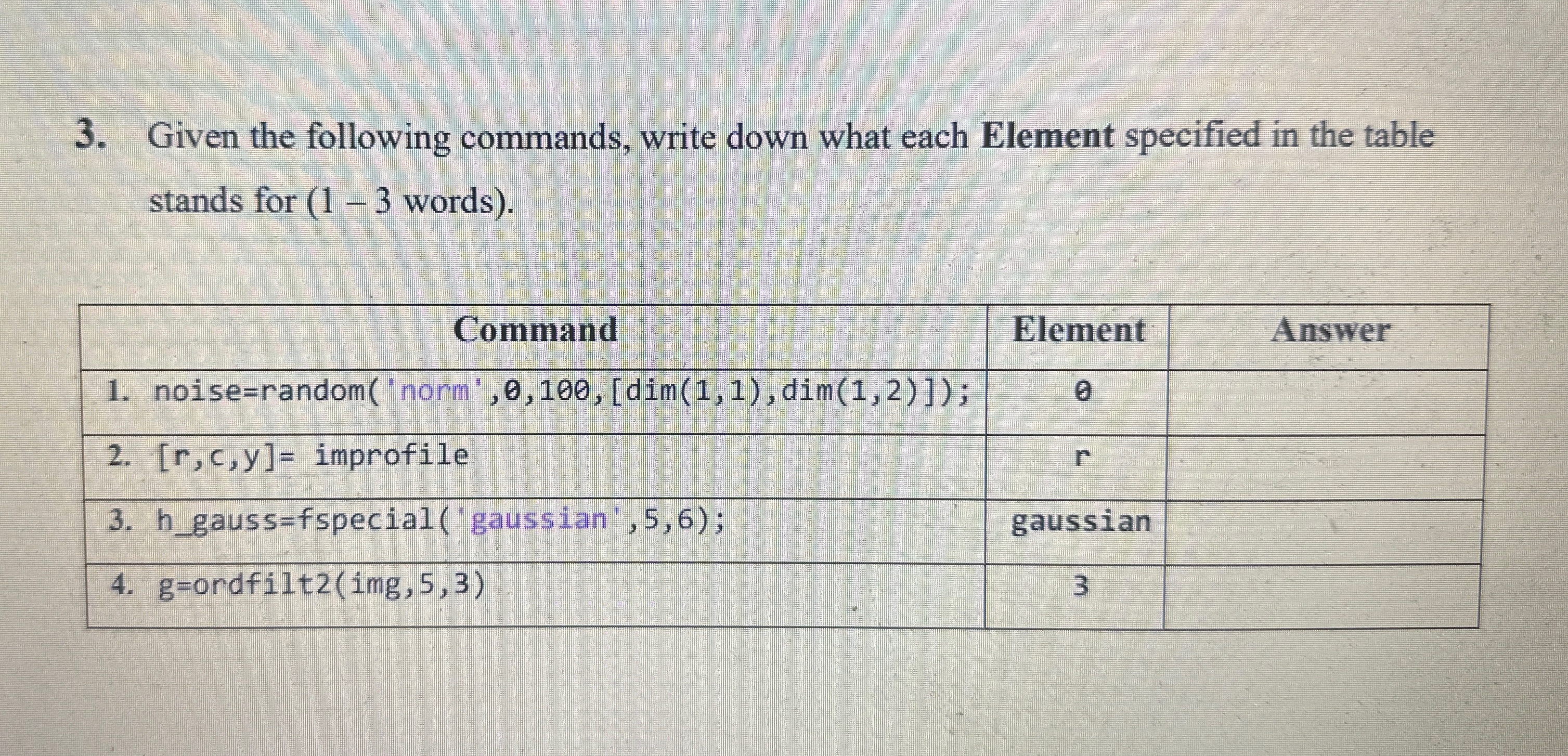Solved Given the following commands, write down what each | Chegg.com