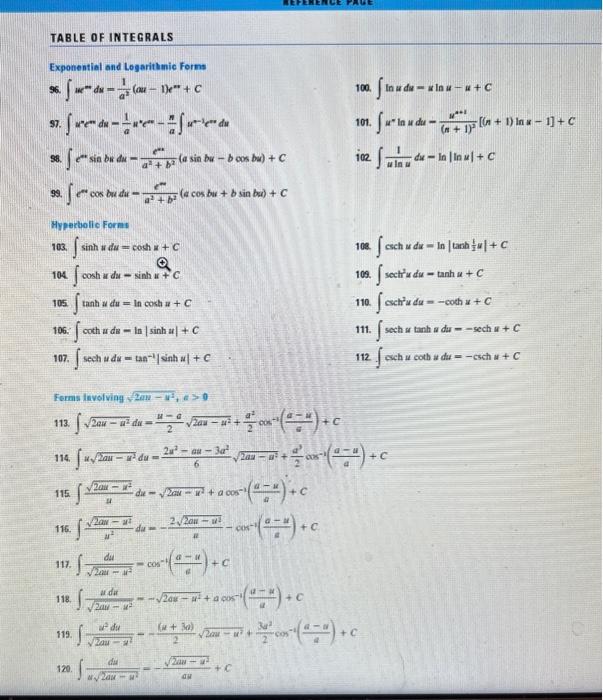 Solved Use the Table of Integrals to evaluate the integral. | Chegg.com