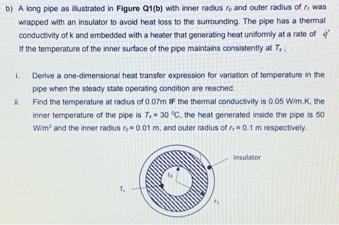 Solved b) A long pipe as illustrated in Figure Q1(b) with | Chegg.com