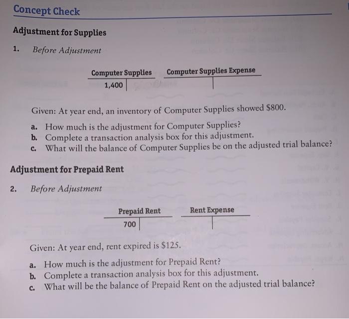 Solved Concept Check Adjustment for Supplies 1. Before