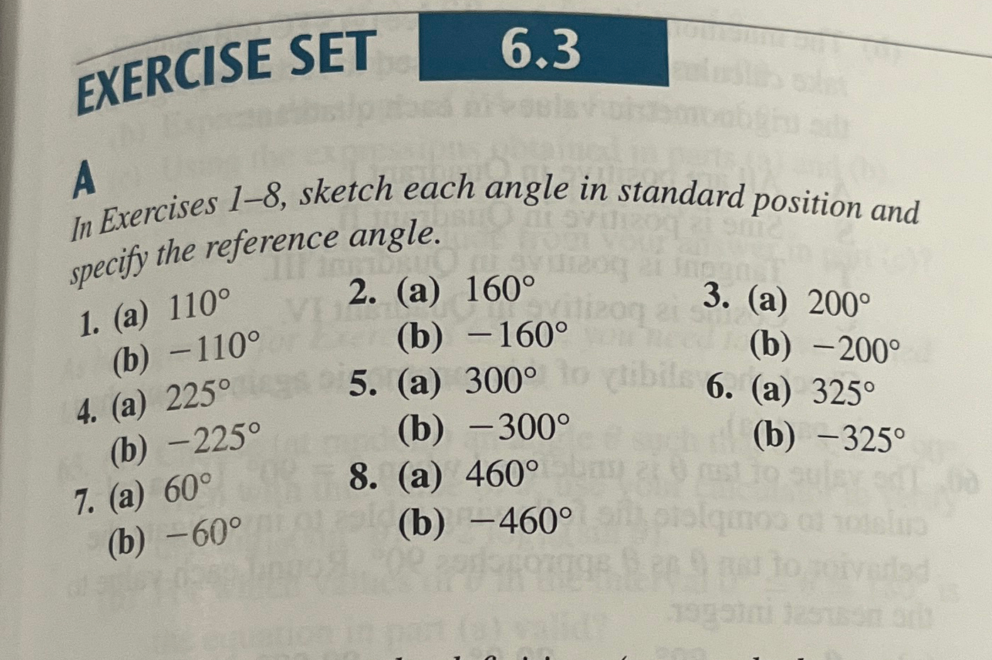 Solved EXERCISE SET6.3AIn Exercises 1-8, ﻿sketch each angle | Chegg.com