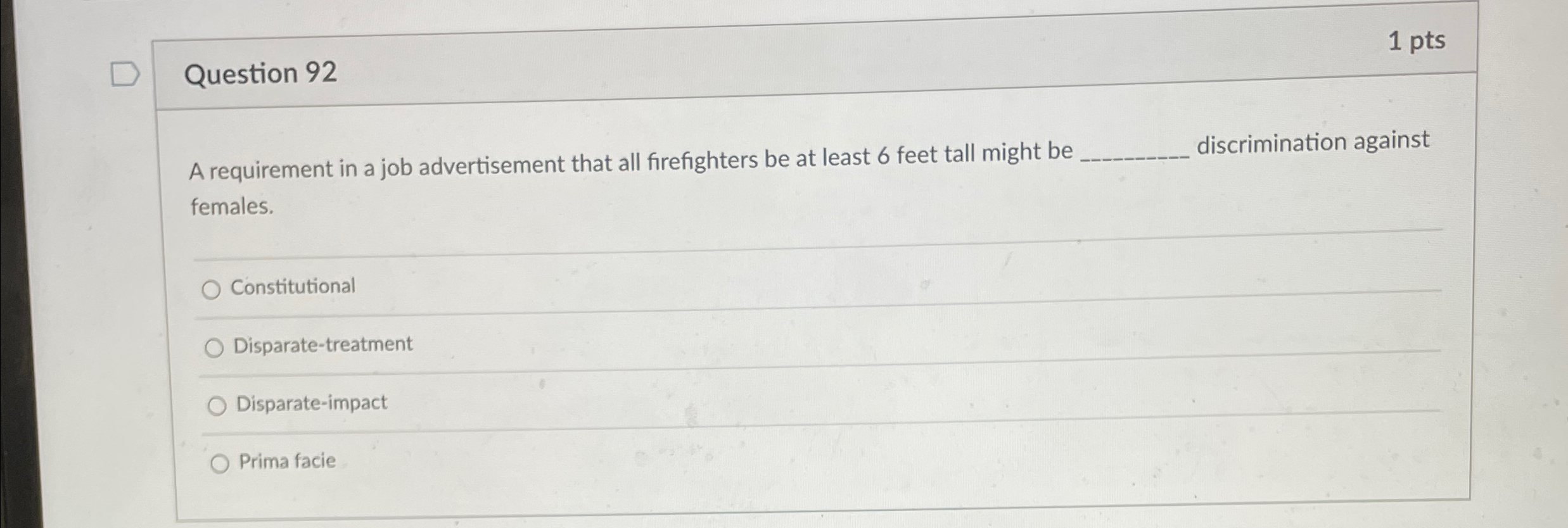 Solved 1 ﻿ptsQuestion 92A requirement in a job advertisement | Chegg.com