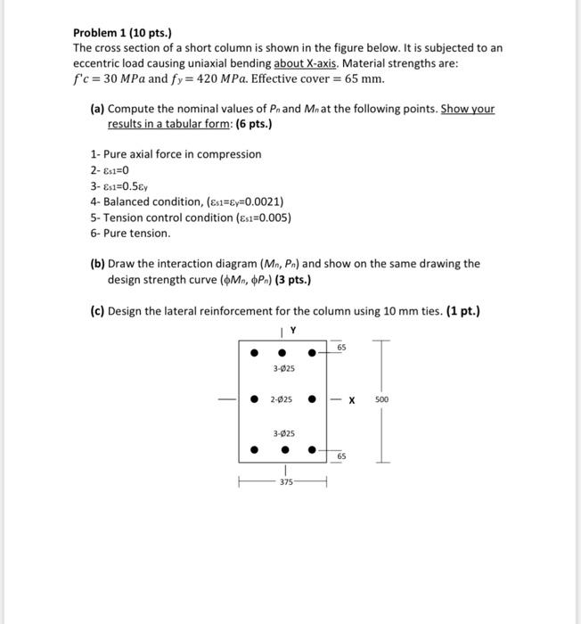 Solved Problem 1 (10 pts.) The cross section of a short | Chegg.com