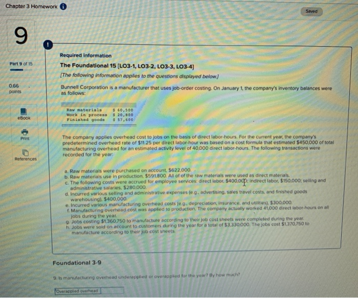 Solved Chapter 3 Homework Saved 9 Part 9 of 15 Required | Chegg.com