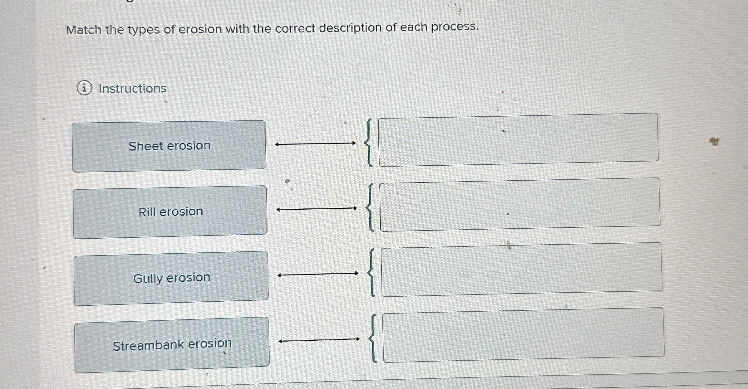 Solved Match the types of erosion with the correct | Chegg.com