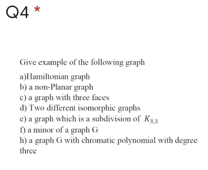 Solved Q4* Give example of the following graph a)Hamiltonian | Chegg.com