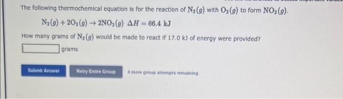 The following thermochemical equation is for the reaction of \( \mathrm{N}_{2}(g) \) with \( \mathrm{O}_{2}(g) \) to form \( 