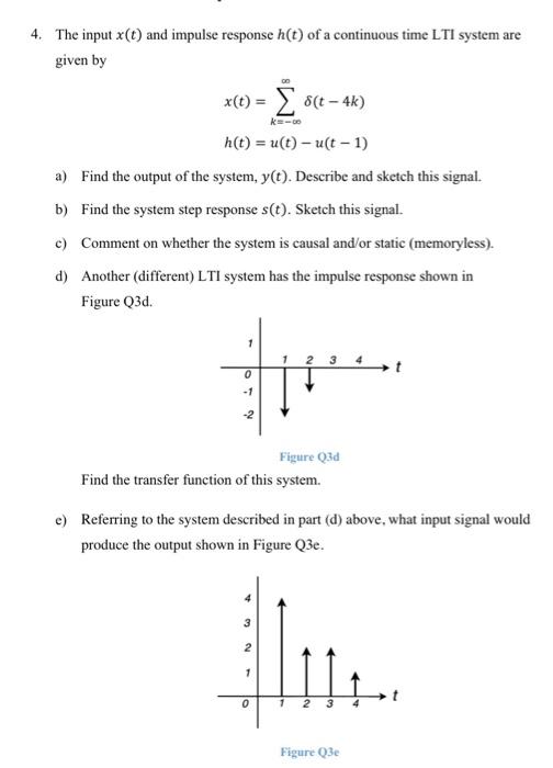 Solved 4. The input x(t) and impulse response h(t) of a | Chegg.com