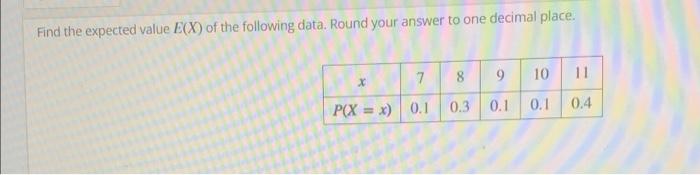 Solved Find The Expected Value E(X) Of The Following Data. | Chegg.com