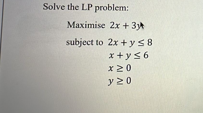 Solved Solve the LP problem:Maximise 2x + 3J* ﻿subject to 2x | Chegg.com