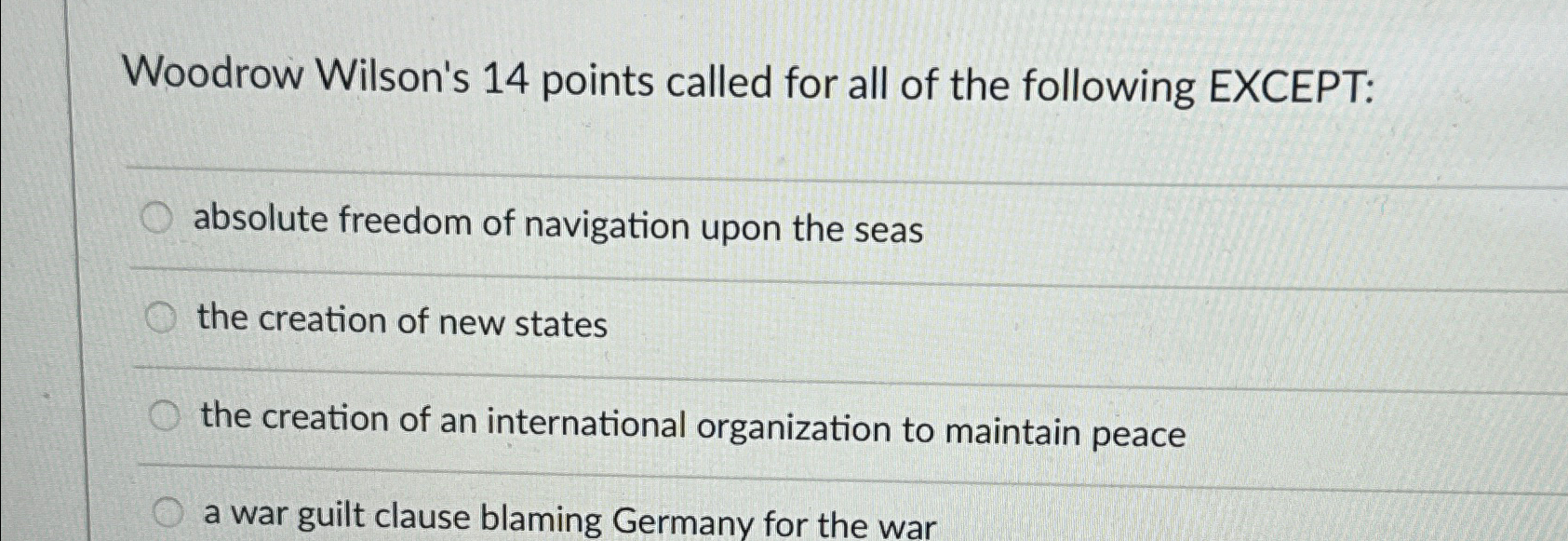 wilson's 14 points called for all of the following except