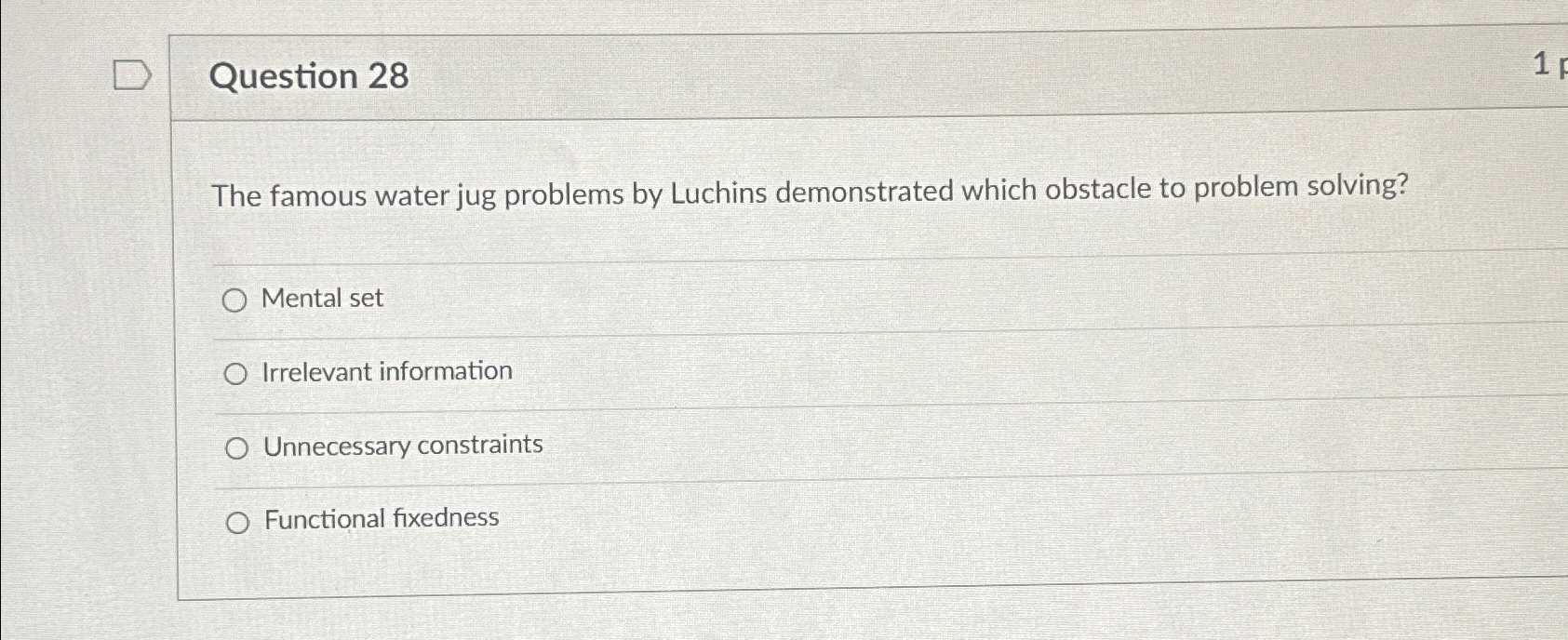 Solved Question 28The famous water jug problems by Luchins | Chegg.com