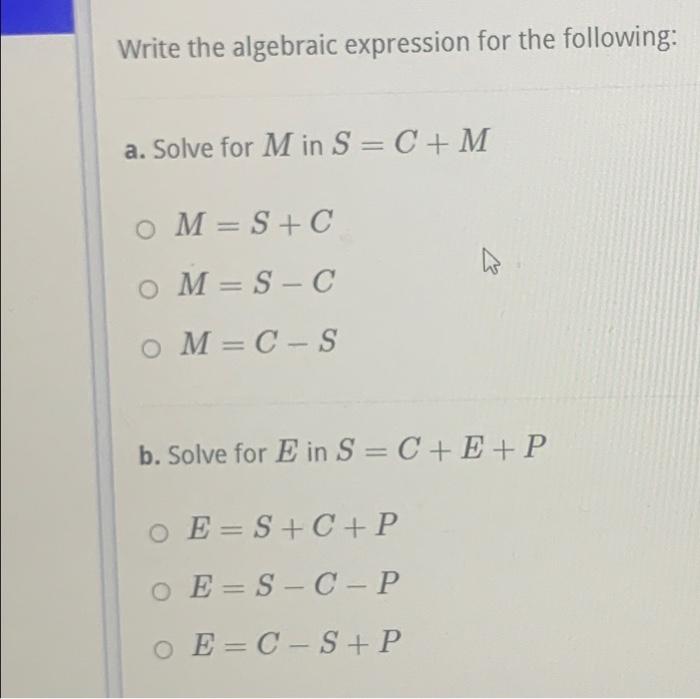 Solved Write the algebraic expression for the following: a. | Chegg.com